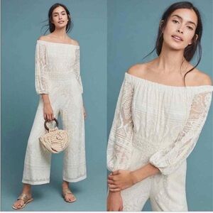 Anthropologie x Farm Rio Elliott Lace Off the Shoulder Jumpsuit